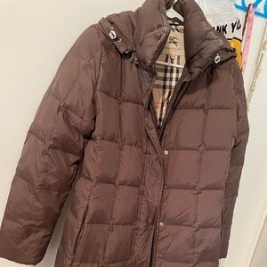 BURBERRY LONDON BROWN MARIANNE LONG HOODED PUFFER COAT